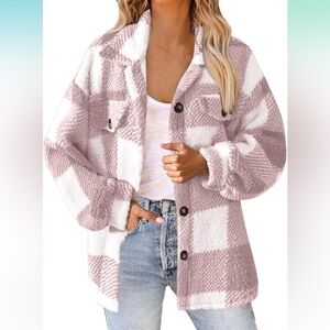 Teddy fleece plaid shacket
